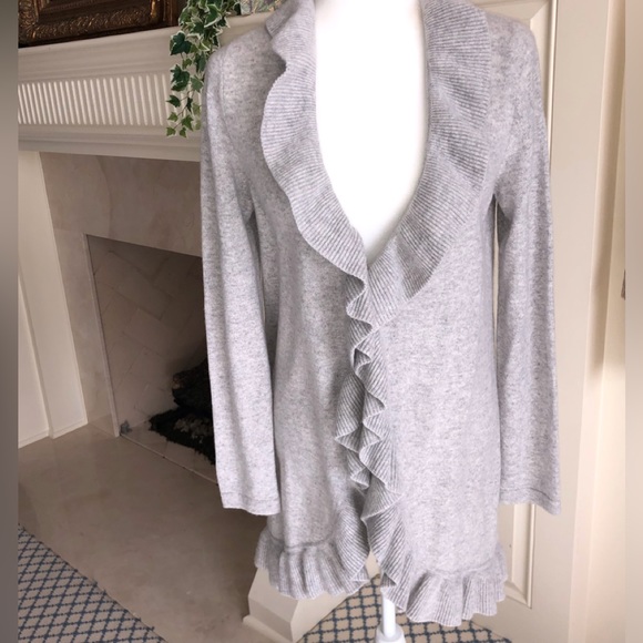 Lilly Pulitzer Shere Cashmere Cardigan in Heathered Foggy Grey New Size M - Picture 2 of 6